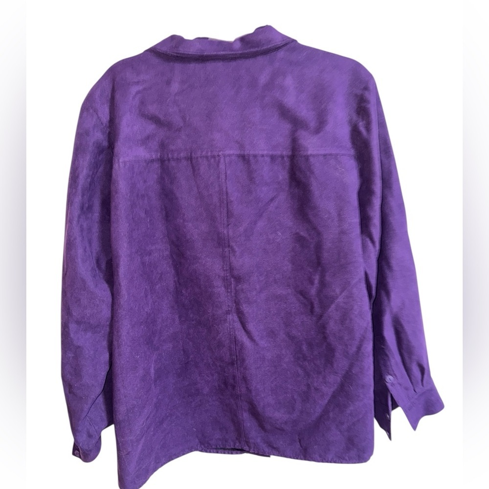 Catherines 2X Faux Suede Button Front Shirt Purple Long Sleeve Plus Size - Picture 2 of 7